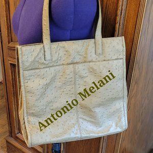 Antonio Melani ostrich leather tote purse w/magnetic closure snaps shoulder bag.